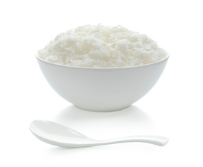 rice in bowl isolated on white background