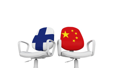 Finland and China business chairs. International relationship concept. 3D Rendering