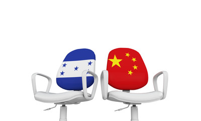 Honduras and China business chairs. International relationship concept. 3D Rendering