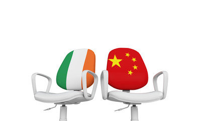 Fototapeta premium Ireland and China business chairs. International relationship concept. 3D Rendering