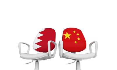 Fototapeta premium Bahrain and China business chairs. International relationship concept. 3D Rendering