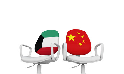 Fototapeta premium Kuwait and China business chairs. International relationship concept. 3D Rendering