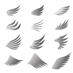 Naklejka premium Set of gray wings on white background