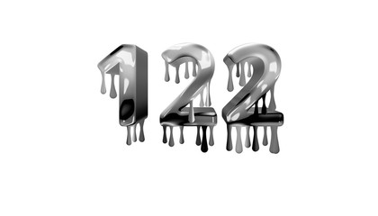 silver dripping number 122 with white background