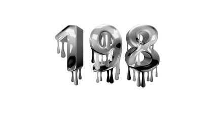 Fototapeta na wymiar silver dripping number 198 with white background