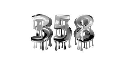 silver dripping number 358 with white background