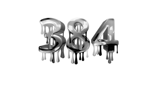 silver dripping number 384 with white background