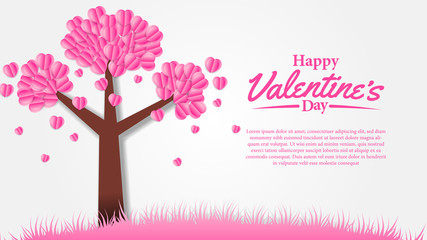 Illustration of love for valentine's day event banner template. tree hearth leaf. paper craft cut style