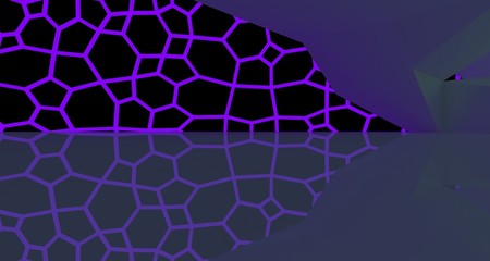 Abstract  white Futuristic Sci-Fi interior With Violet And Green Glowing Neon Tubes . 3D illustration and rendering.