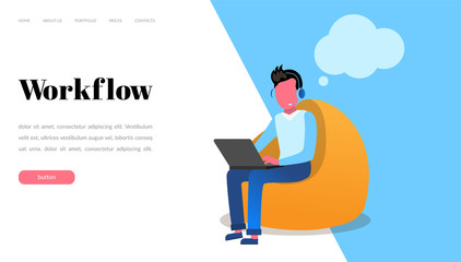 web page design templates for workflow, people with a laptop, coworking. Modern vector illustration concepts for website and mobile website development.