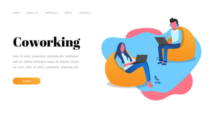 web page design templates for workflow, man with a laptop, coworking. Modern vector illustration concepts for website and mobile website development.