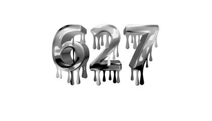 silver dripping number 627 with white background