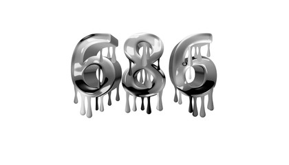 silver dripping number 686 with white background