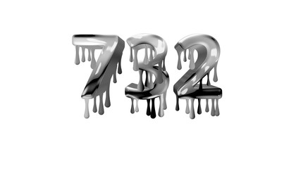 silver dripping number 732 with white background