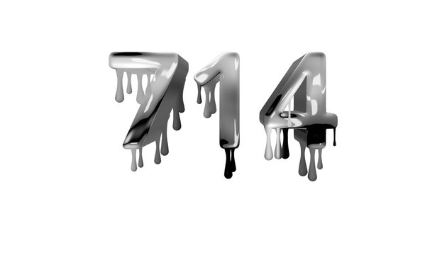 silver dripping number 714 with white background