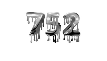 silver dripping number 752 with white background