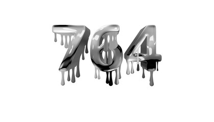 silver dripping number 764 with white background