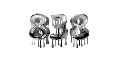 silver dripping number 838 with white background