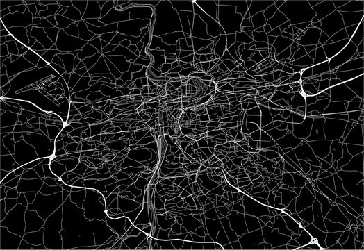 Dark area map of Prague, Czech Republic