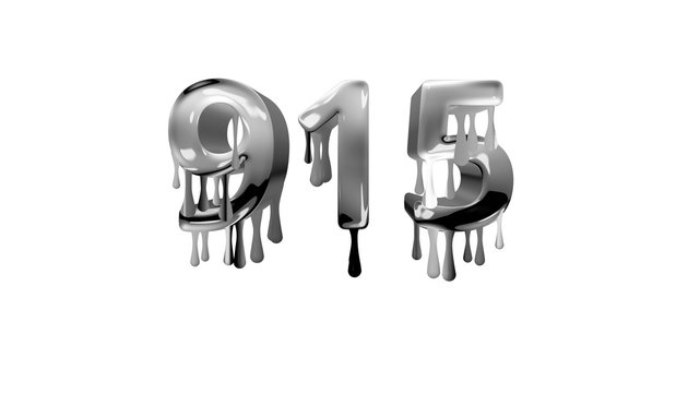silver dripping number 915 with white background