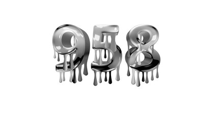 silver dripping number 958 with white background