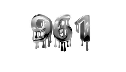 silver dripping number 961 with white background