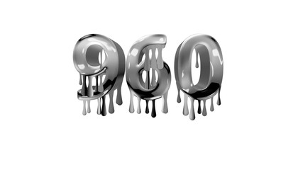 silver dripping number 960 with white background