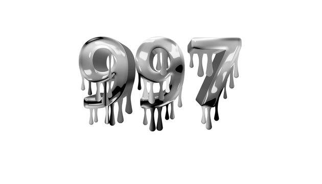 silver dripping number 997 with white background