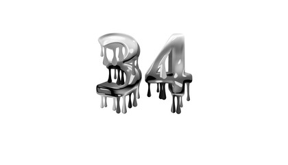 silver dripping number 34 with white background