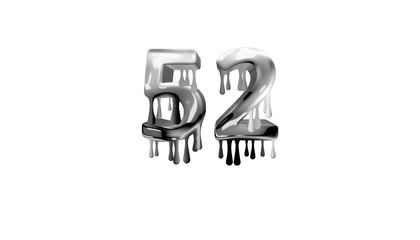silver dripping number 52 with white background