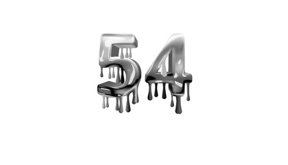 silver dripping number 54 with white background