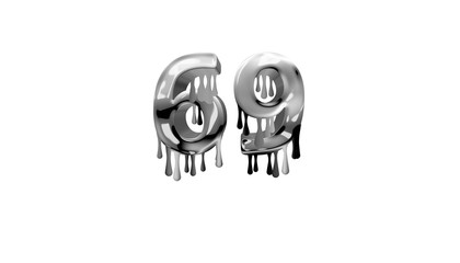 silver dripping number 69 with white background
