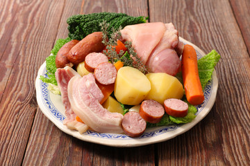 sausage, bone and vegetable