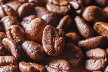 Extreme macro photography of fresh roasted coffee beans