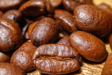 Extreme macro photography of fresh roasted coffee beans