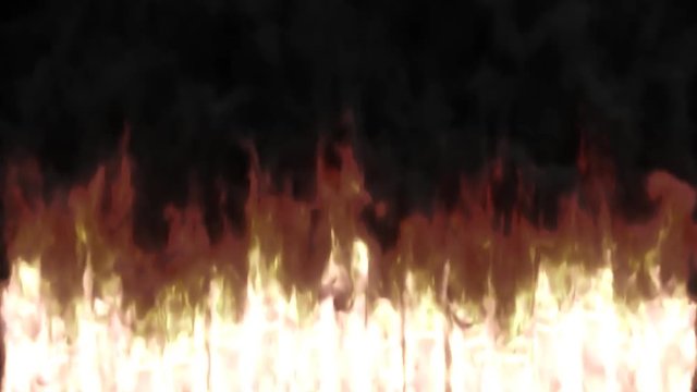Animated conflagration or very intense fire and bright hot flames as if burning highly flammable fuel or material. Black background, mask included.