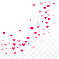 Hearts Confetti Falling Background. St. Valentine's Day pattern. Romantic Scattered Hearts Design Element. Love. Sweet Moment. Gift. Cute Element of Design for Sales or Celebration.