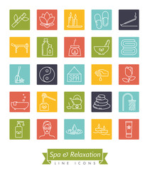 Spa and relaxation square line icons