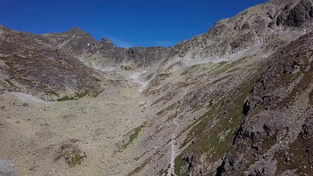 Aerial view of Velicka dolina valley, Dlhe pleso lake and Polsky hreben mountain pass in High Tatras mountains, Slovakia