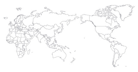Naklejka premium Kontur konturu mapy świata sylwetka - Azja w środku