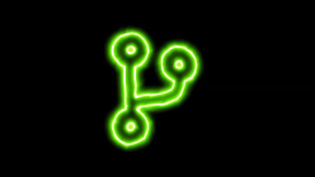 The appearance of the green neon symbol code branch. Flicker, In - Out. Alpha channel Premultiplied - Matted with color black