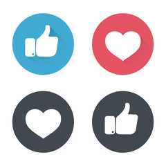 Thumbs up and heart icon in a flat design. New like and love icons of Empathetic. social media icon