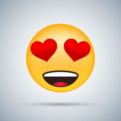 Hearts Eyes. love emoticon. Happy emoji face object on background