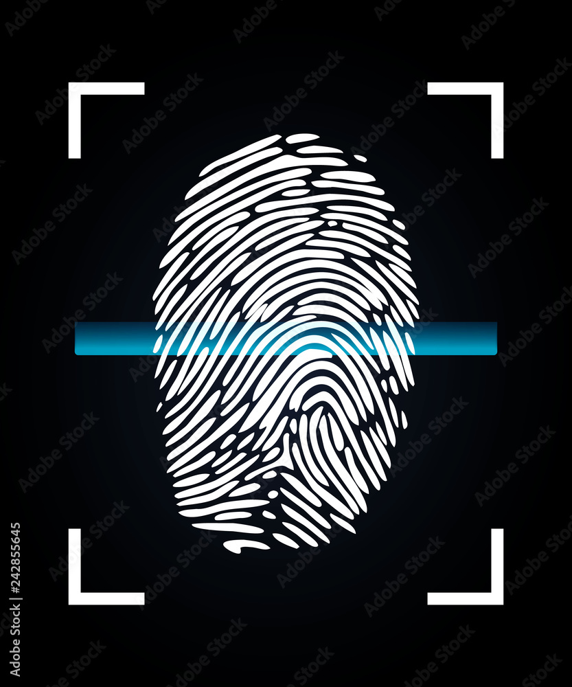 Poster Finger-print Scanning Identification System. Laser scanning of fingerprint