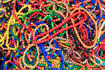 Colorful bright beads, close-up background