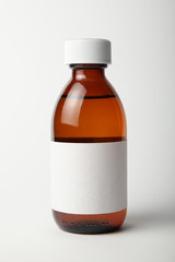 Medical glass bottle mockup. Template, empty label.