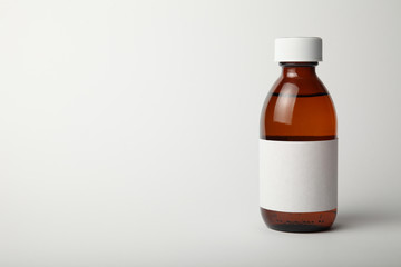 Medical glass bottle mockup. Empty template isolated on white background. Copy space for text.