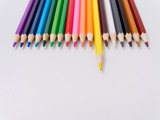 colored pencils sharpened on a white background.