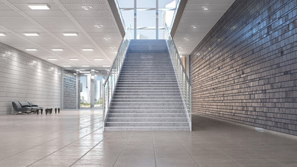 Hall interior with stairs. 3d illustration
