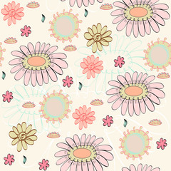 Vector seamless pattern with fantasy blossoming flowers .